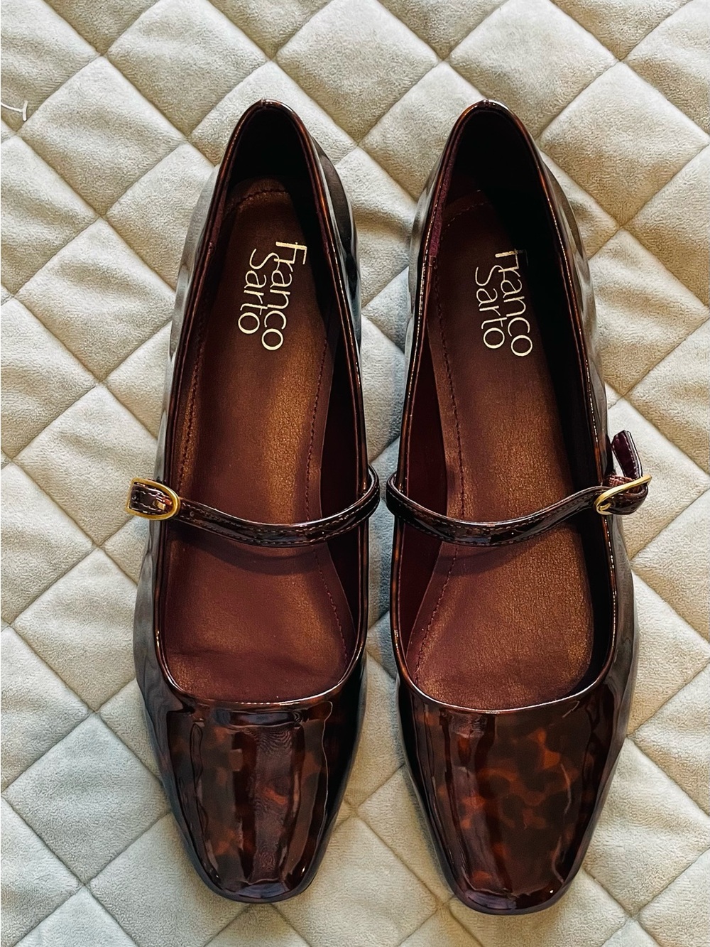 Franco Sarto Tortoiseshell Brown Patent Mary Jane Flats NWOT